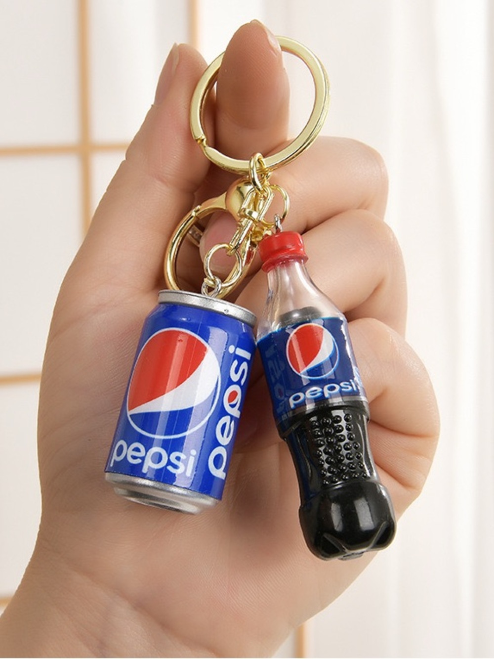 Mini Blue Soda Can & Bottle Novelty Keychain – Cute Beverage Charm Key Ring